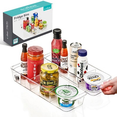 Sorbus Flat Clear Organizing Bins on Wheels with Dividers - for Kitchen, Cabinet Organizer, Pantry & Refrigerator