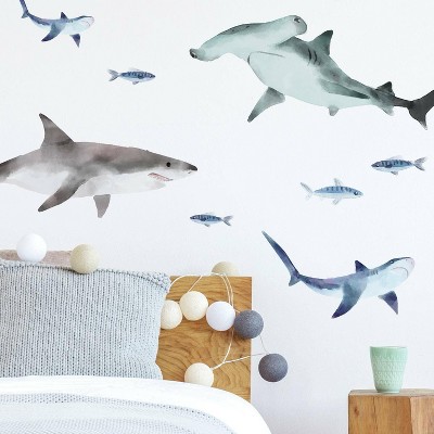 Sharks Peel and Stick Wall Decal - RoomMates: Vinyl Ocean Creatures for Kids' Room, Self-Adhesive Window Decor