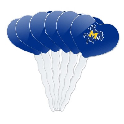 McNeese State University Primary Logo Heart Love Cupcake Picks Toppers Decoration Set of 6