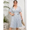 Plus Size Women's Pleated Midi Dress with Belt Flowy Casual Elegant Knee Length Dress for Work Summer - 3 of 4