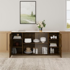 Wooden Side Cabinets, Sideboard Buffet Cabinet, with Tempered Glass Doors, Built in Shelves, Storage Cabinet for Dining Room, Living Room, Bedroom - 1 of 4
