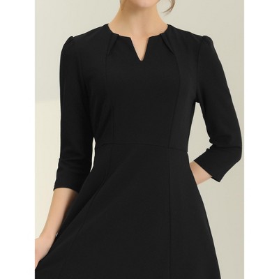 Женские платья INSPIRE CHIC Women's Elegant Split Neck Side Zipper Pockets 3/4 Sleeve Work Business A-Line Dress Black X-Large — фото 3