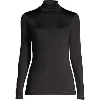 Lands' End Women's Thermaskin Heat Thermal Top Base Layer Long Underwear  Crewneck Shirt - Small - Black : Target