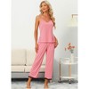 cheibear Women's Soft Cami Top and Capri Lace Trim Sleeveless Summer Pajama Set - 2 of 4