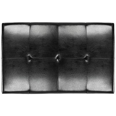 Black Tufted Leather Cocktail Ottoman with Beech Wood Frame