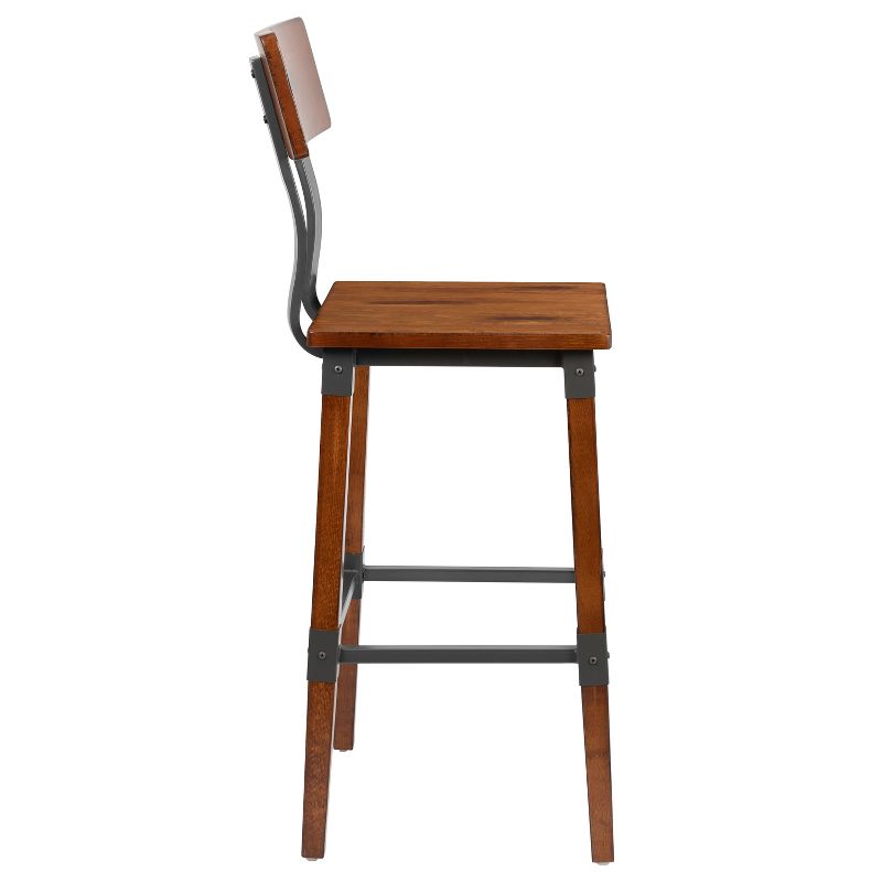 Merrick Lane Bar Height Dining Stools with Steel Supports and Footrest in Walnut Brown - Set Of 2, 6 of 18