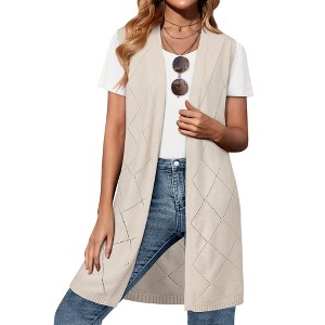 Nlife Women's Open Front Long Sleeveless Knit Vest Hollow Out Duster ...