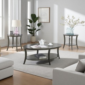 3-Piece Birch Veneer Oval Coffee Table Set - 1 of 4