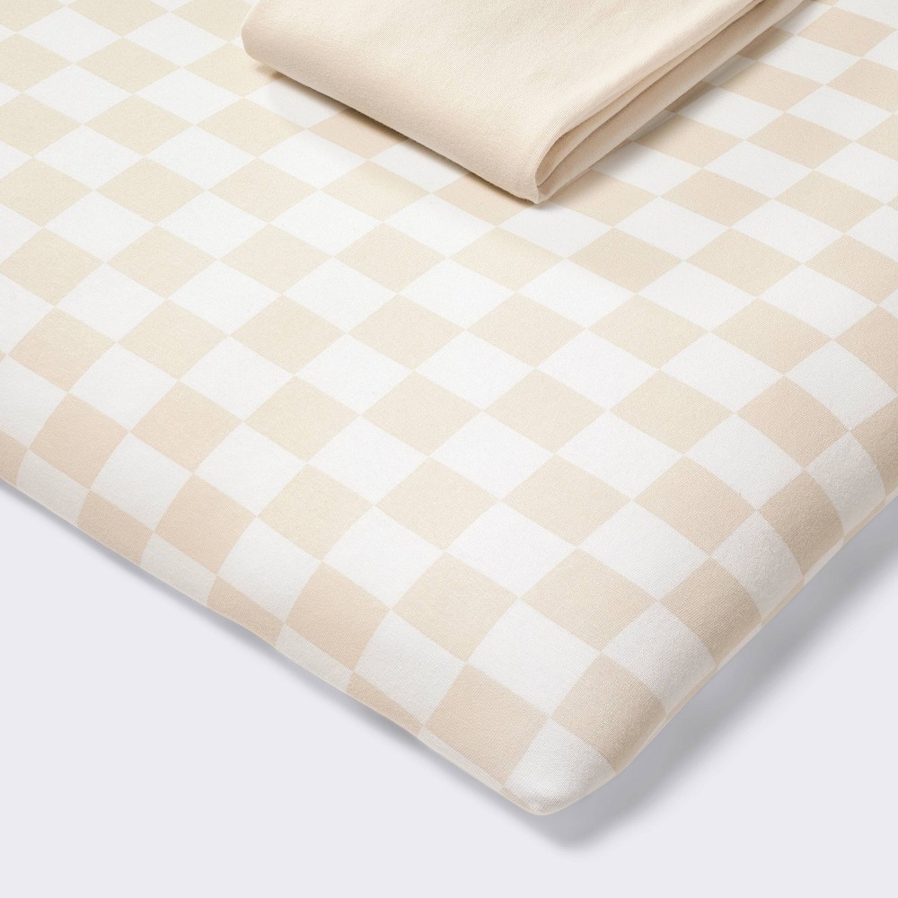 Photos - Bed Linen Fitted Play Yard Jersey Sheet - Cream Checks - 2pk - Cloud Island™