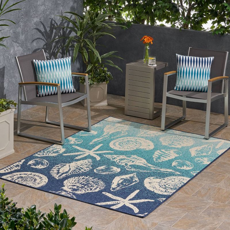 5'3" x 7' Sea Breeze Ombre Outdoor Rug Blue/Ivory - Christopher Knight Home, 4 of 7