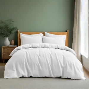 Peace Nest Linen Cotton Blend Duvet Cover Set, Durable, Breathable & Moisture-Wicking, 3 Piece Bedding Set with Pillow Shams - 1 of 4