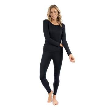 Leveret Womens Two Piece Neutral Solid Color Thermal Pajamas