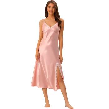 Cheibear Women's Satin Sleeveless Nightgown Cami Dress With Tassel Hot Pink  X-small : Target