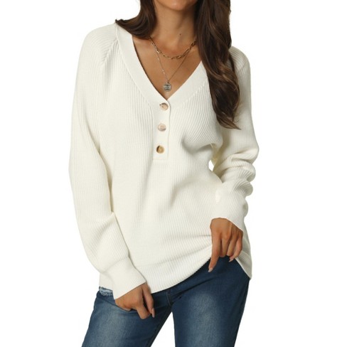 Seta T Women's Long Sleeve V Neck Button Front Solid Ribbed Knit ...