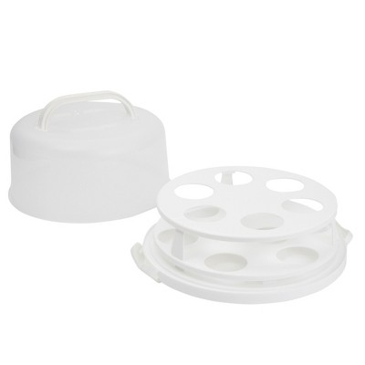 White Semi-Transparent 2-In-1 Round Cake Carrier with Handle