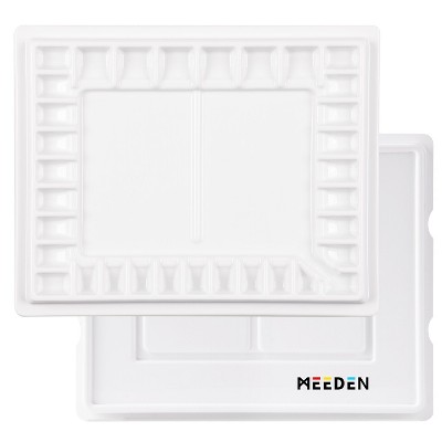 MEEDEN 33-Well Porcelain Painting Palette with Plastic Cover, Ceramic Palette with Lid for Watercolor, Other Water Based Paint, 13-1/2 by 10.8-Inch