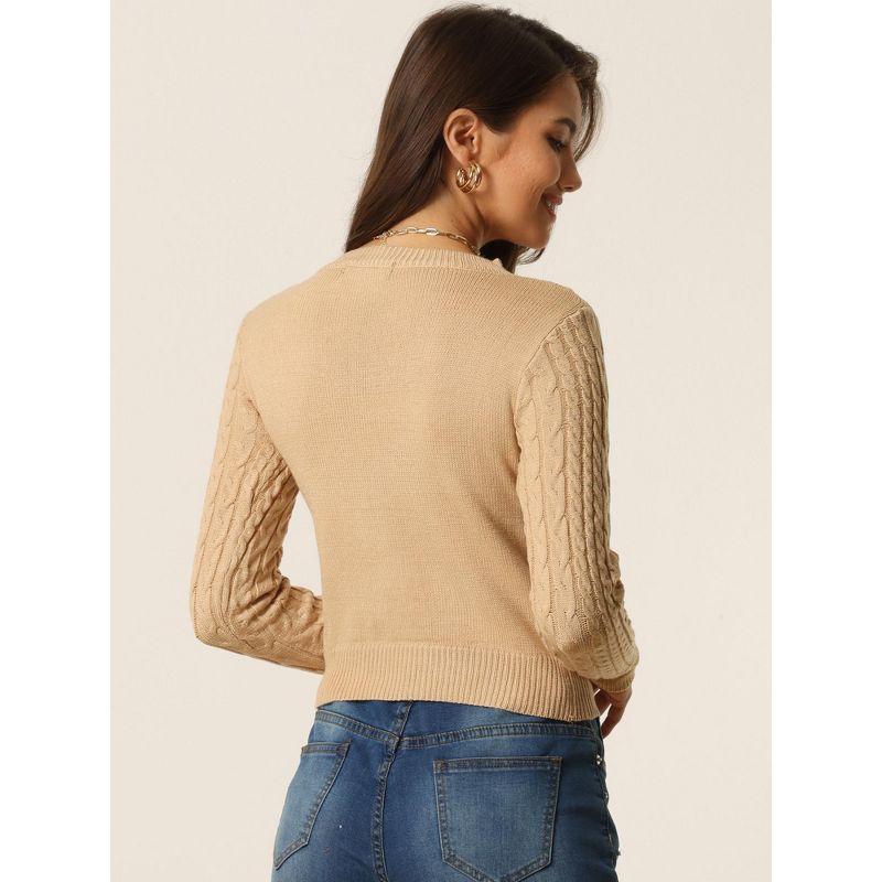 Seta T Women's Cut Out Front Cable Knit Long Sleeve Crop Pullover Sweater, 4 of 6