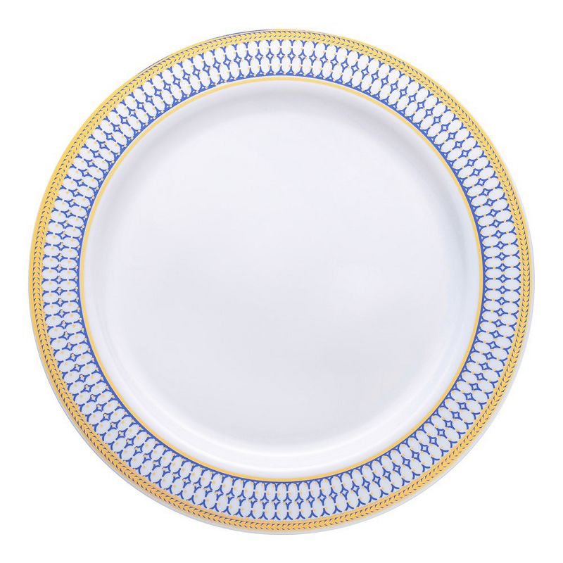 Smarty Had A Party 10.25" White with Blue and Gold Chord Rim Plastic Dinner Plates (120 Plates), 1 of 12