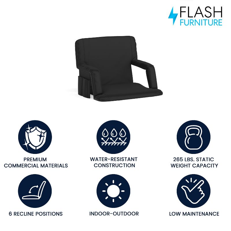 Flash Furniture Extra Wide Lightweight Reclining Stadium Chair with Armrests, Padded Back & Seat with Dual Storage Pockets and Backpack Straps, 3 of 18