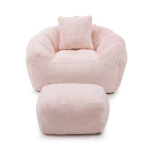 GlasFlength Bean Bag Seats Comfortable Soft Oversized Shell Shaped Lounge Chair with Footstool for Living Room Bedroom, Pink, 45.4"*36"*25.6" - 1 of 4