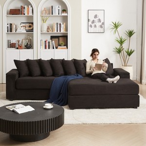 Luxe Oversized L Shaped Sectional Sofa with Chaise, Corduroy Upholstered Modular Couch with 8 Pillows and Hidden Storage for Living Room Bedroom - 1 of 4