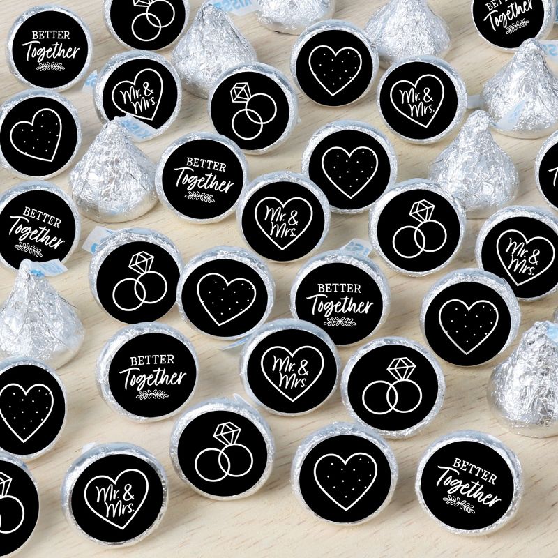 Big Dot of Happiness Mr. and Mrs. - Black and White Wedding or Bridal Shower Small Round Candy Stickers - Party Favor Labels - 324 Count, 1 of 8