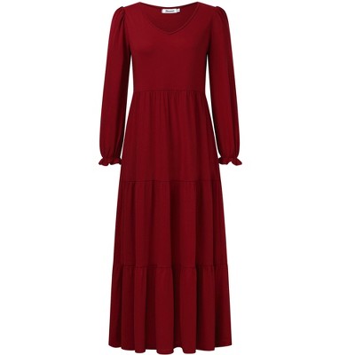 NEW Womens Summer Boho Maxi Dress Ruffle Puff Sleeve V Neck Tie Casual Loose Flowy Swing A-line and flowy Long Dress