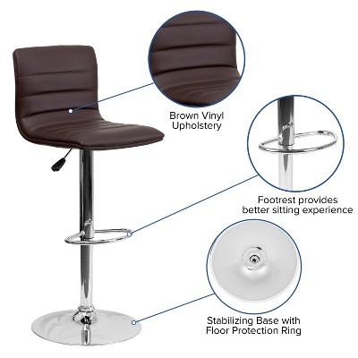Modern Swivel Adjustable Barstool in Brown Vinyl with Chrome Base