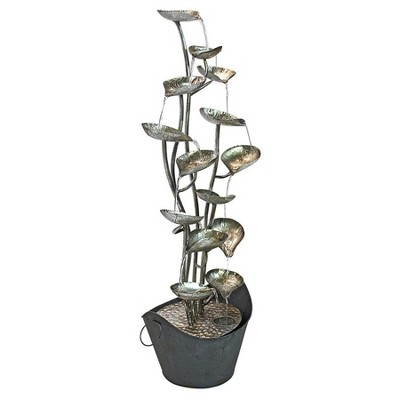Silver Metal Rain Forest Leaves Cascading Floor Fountain