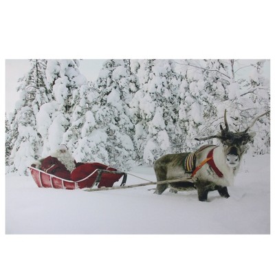 Northlight Fiber Optic Lighted Santa in His Sleigh Canvas Wall Art 15.75" x 23.5"