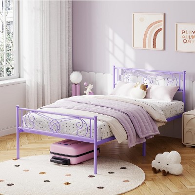 Twin Metal Bed Frame with Headboard & Footboard, Sturdy Steel Platform Slats Support, No Box Spring Needed, Easy Assembly,Purple