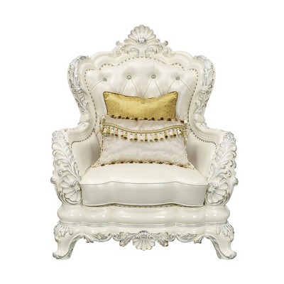 Adara Antique White Faux Leather Floral Accent Chair
