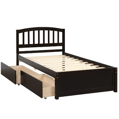 NicBex Twin Size Wood Platform Bed with 2 Drawers and Headboard for Adults/Boys/Girls