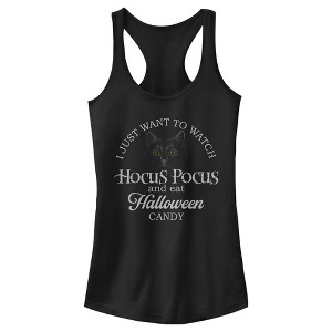 Juniors Womens Disney Hocus Pocus Just Want to Eat Halloween Candy Racerback Tank Top - 1 of 4