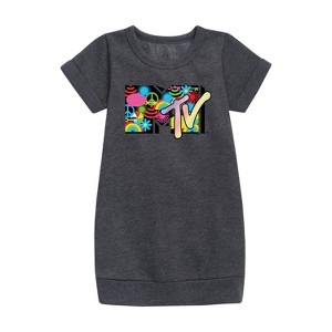 - MTV - Icon Collage Logo Graphic Short Sleeve Fleece Dress - 1 of 2