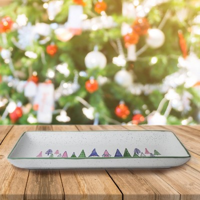  12" x 6" Ceramic Gnomes and Trees Serving Platter - Peppermint & Pine 