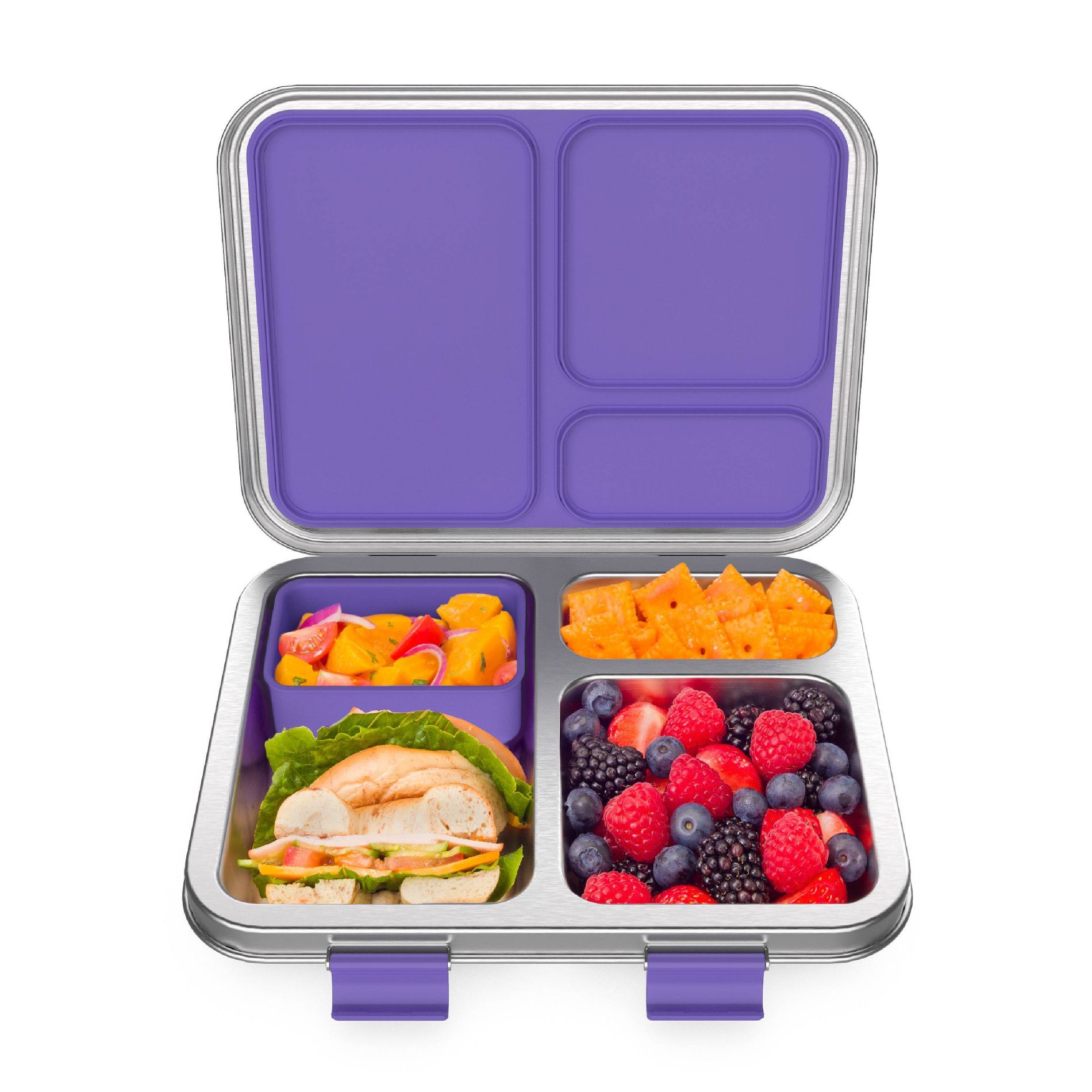 Bentgo Kids' Stainless Steel Leakproof 3 Compartments Bento-Style Lunch Box - Purple
