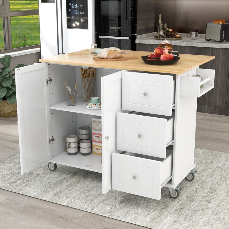 52.7 In. W Mobile Kitchen Island with Drop Leaf Wood Top, Spice Rack and Locking Wheels-ModernLuxe, 2 of 15