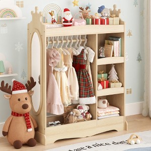 Kids Wardrobe with Storage & 3 Hooks,Kids Dress up Storage with Mirror,Kids Closet for Girls Boys, Open Hanging Armoire Wardrobe Closet for Bedroom - 1 of 4