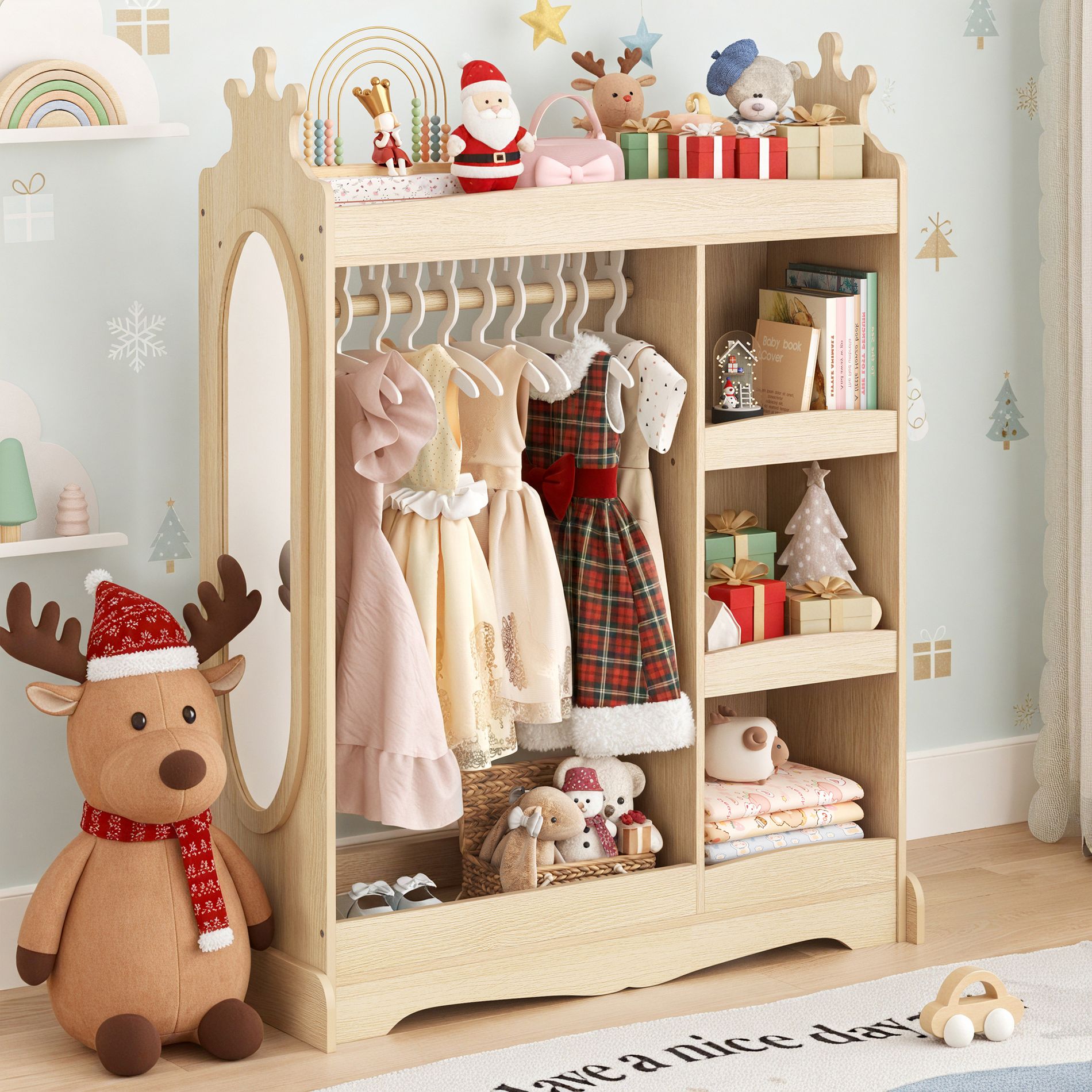 Arceso Kids Dress up Storage with Mirror,Armoire Wardrobe Closet for Kids Room