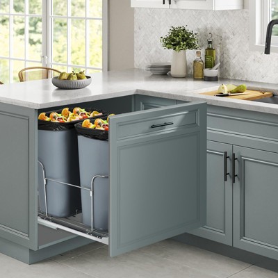 GustoWave Pull-Out Double Trash Can, Under Mount Kitchen Waste Container, Heavy Duty Garbage Recycling Bin with Soft-Close Slide and Door Mount Kit