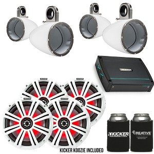 Kicker 8" White Wake Tower LED Marine Speakers 2-Pairs with 400 Watt KXMA Marine Amplifier - 1 of 4
