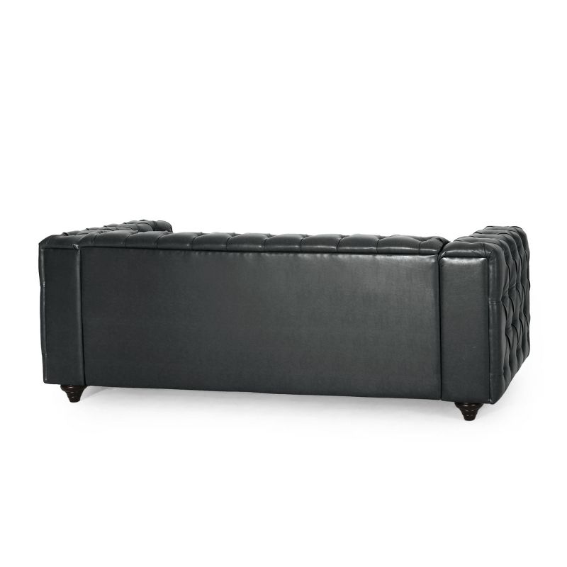 Sagewood Contemporary Faux Leather Tufted 3 Seater Sofa Midnight Black/Dark Brown - Christopher Knight Home, 4 of 12