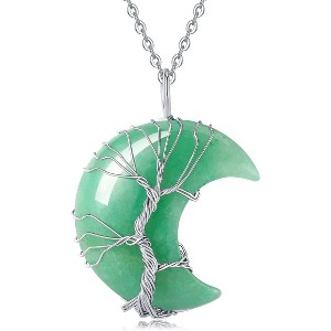 Crescent Moon & Tree of Life Necklace, Wire Wrapped Crystal Gemstone Jewelry for Women - 1 of 4