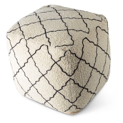 Cream and Black Handwoven Cotton Square Pouf