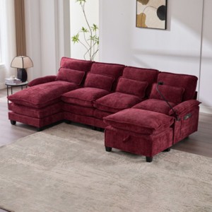 106" Chenille Modular Sectional Sofa with Chaise Lounge and Ottoman, U-Shaped Sleeper Cloud Couch for Living Room or Apartment–The Pop Home - 1 of 4