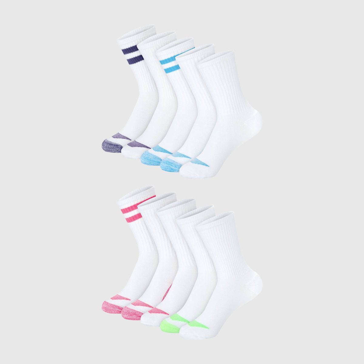 Hanes Girls' 10pk Cool Comfort Crew Socks White