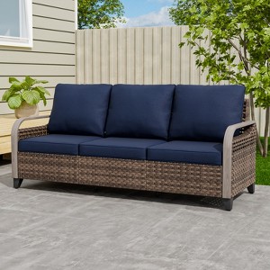 EAGLE PEAK Wicker Outdoor Patio Sofa Patio Furniture Loveseat, 3 Seat Couch - 1 of 4