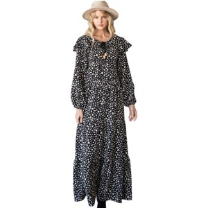 Slickblue Women's Bohemian Maxi Dress with Tiered Skirt, Drawstring Detail, Flowy Fit, Black/Dark Mocha, Size S-L - 1 of 4