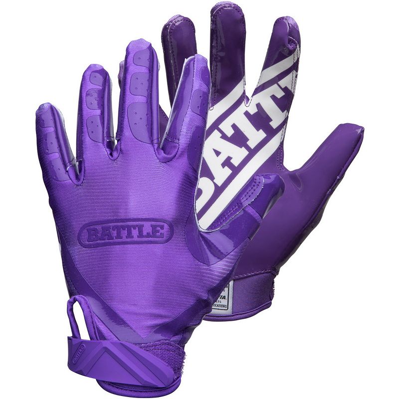 Battle Sports Youth DoubleThreat Football Gloves - Purple/Purple, 1 of 3